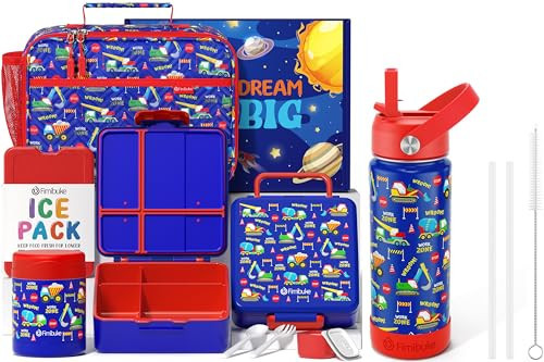 Fimibuke Kids Bento Lunch Box Set with 4 Compartments, Insulated lunch Bag, Stainless Steel Insulated Food Jar, Ice Pack & Utensils + 18 OZ Insulated Water Bottle for School Toddler Teen Girls Boys | Amazon (US)
