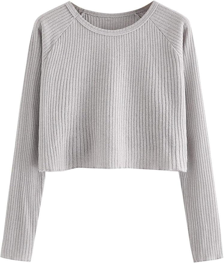 SweatyRocks Women's Casual Solid Ribbed Knit Raglan Long Sleeve Crop Top T Shirt | Amazon (US)