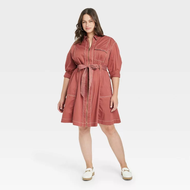 Women's Plus Size Long Sleeve Twill Dress - Ava & Viv™ | Target