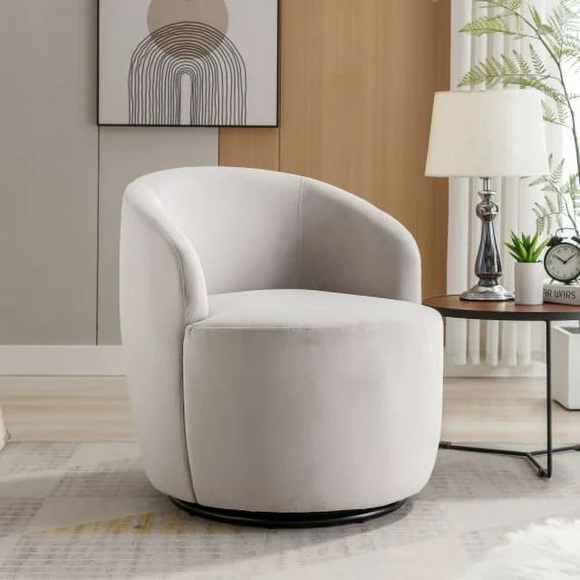 25.6" W Swivel Barrel Chair,Velvet Round Swivel Accent Chair,Upholstered Swivel Armchair with Pad... | Walmart (US)