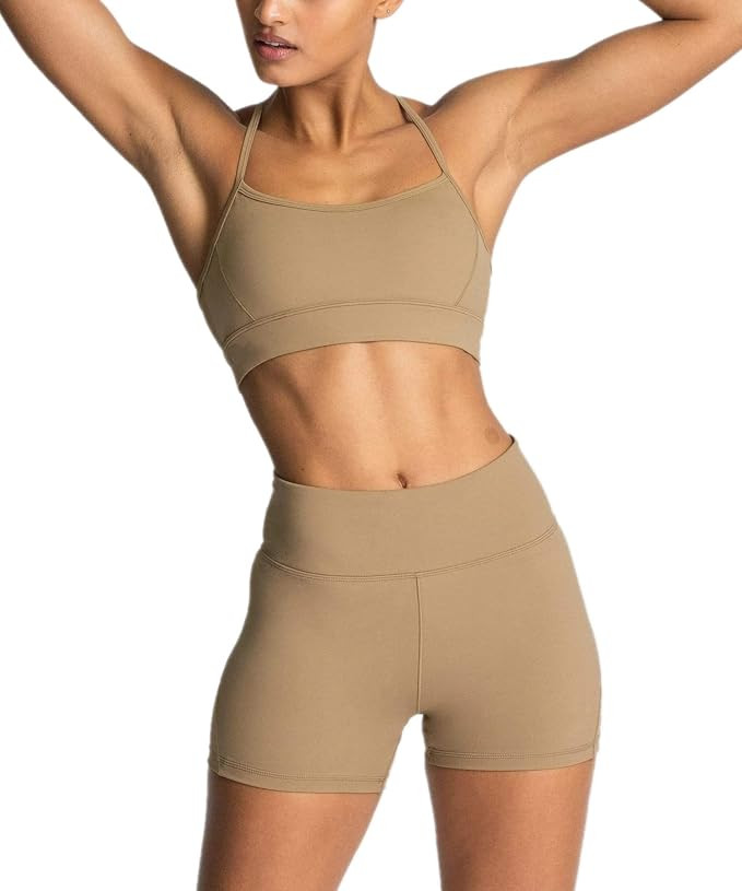 IWEMEK Women's Workout Sets 2 Piece Yoga Outfits High Waisted Biker Shorts and Cross Back Sports ... | Amazon (US)
