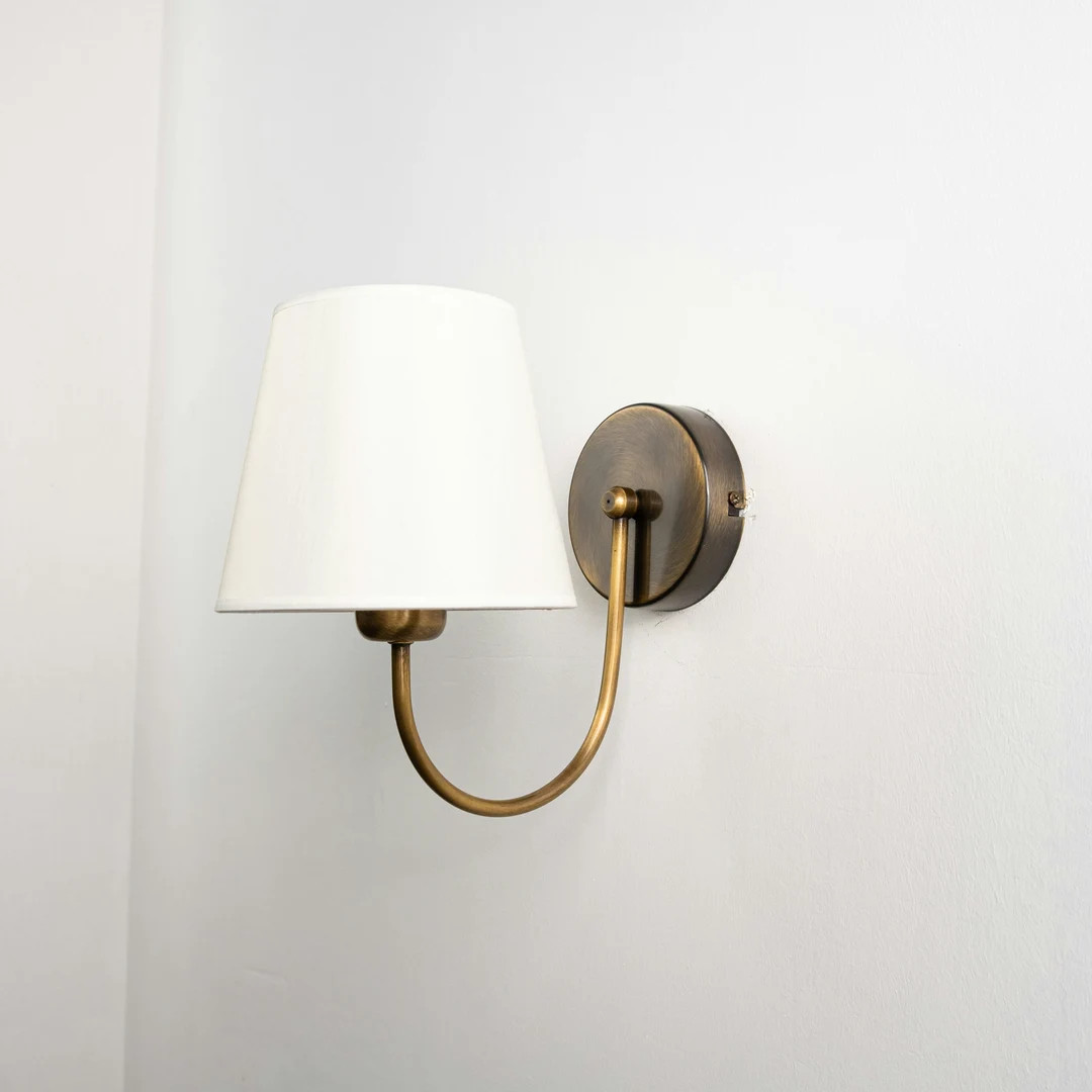 Aged Brass Wall Sconce With Fabric Lampshade, Vintage Home Decor Wall Lamp, Minimalist Bedside Wa... | Etsy (US)