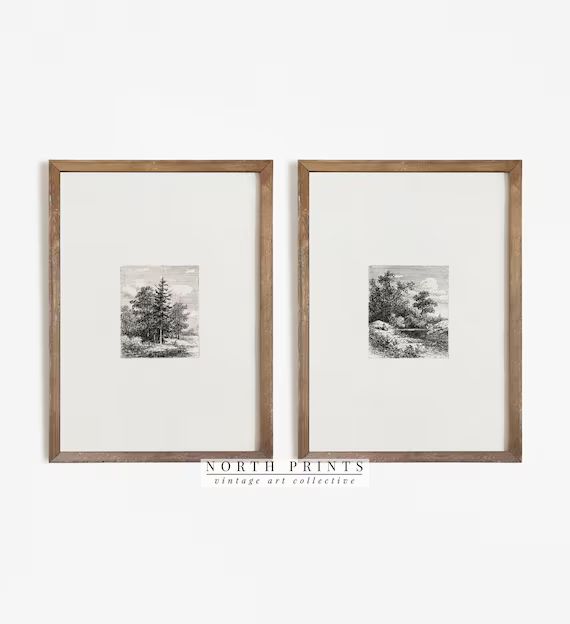 Vintage Neutral Print SET | Landscape Sketch Drawings PRINTABLE #S2-14 | Etsy (US)