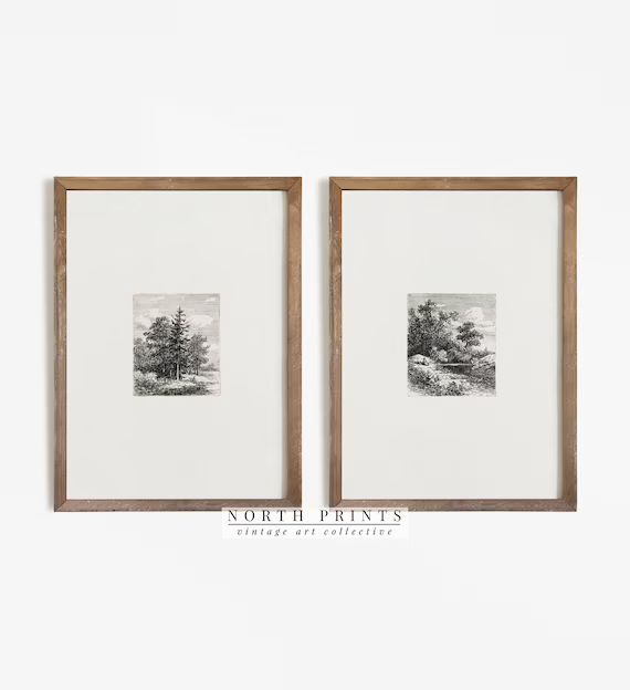 Vintage Neutral Print SET | Landscape Sketch Drawings PRINTABLE #S2-14 | Etsy (US)