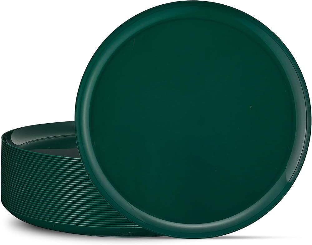 PLASTICPRO [30 Pack 10.7'' Christmass Green Plastic Party Plates Edge Collection Premium heavywei... | Amazon (US)