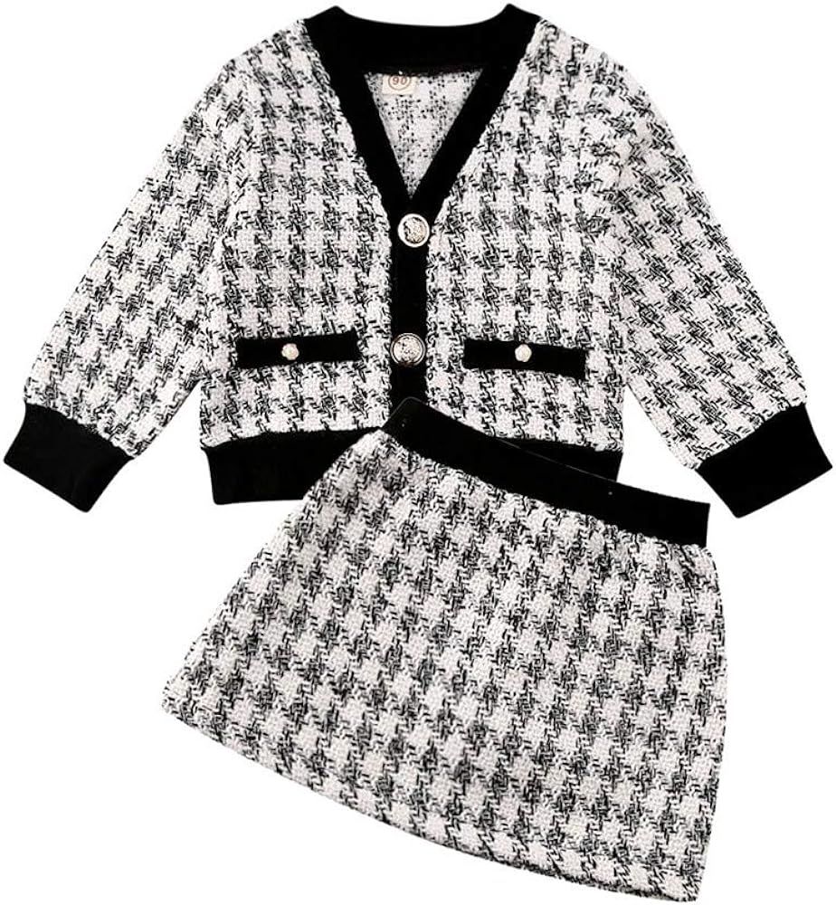 Rtnnsbbfcm Toddler Baby Girl Plaid Skirt Set Long Sleeve Jacket Coat Tops Party Dress Tutu Skirt Fall Outfit Clothes (2Pcs Clothes, 3-4T) | Amazon (US)