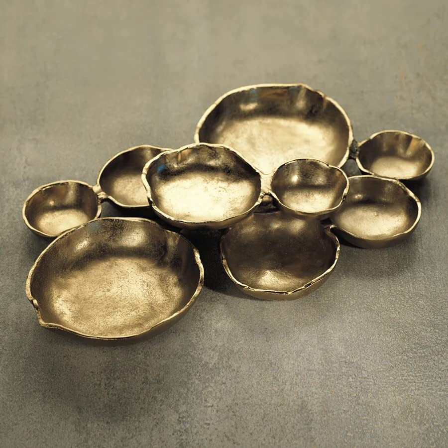 Zodax Cluster of 9 Round Serving Bowls, Dark Gold Finish, 19 in x 12 in x 2.5 in | Amazon (US)