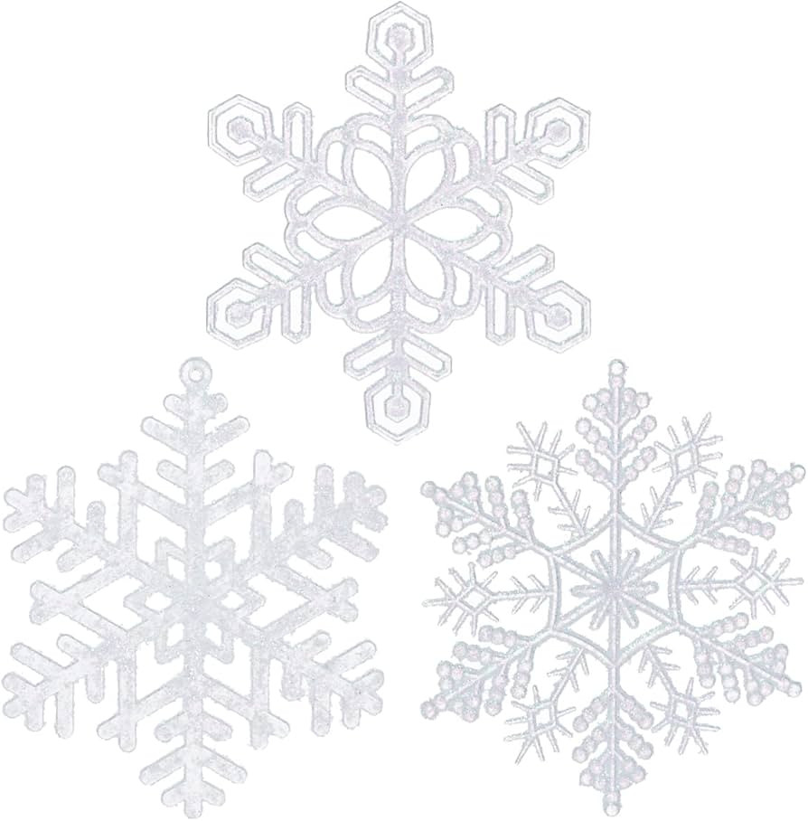 48pcs 4 Inch Pre-Strung White Snowflake Ornaments for Christmas Tree Decorations, Hanging Plastic... | Amazon (US)