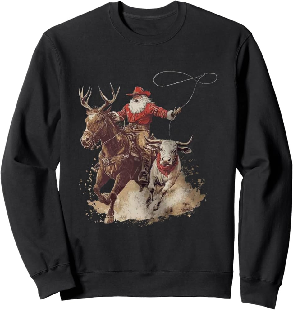 Vintage Rodeo Cowboy Santa Western Roping Horse Reindeer Sweatshirt | Amazon (US)