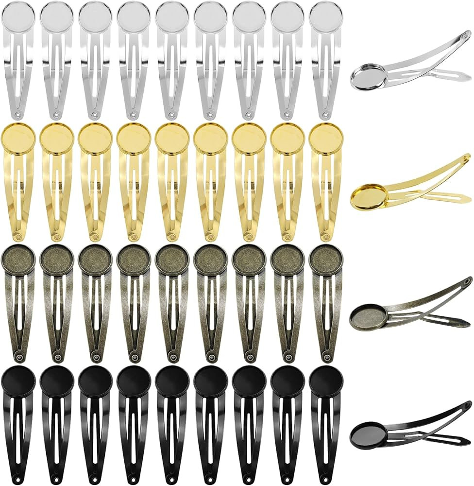 Lawie 40 Pack 5cm 2 Inch Small Silver Gold Bronze Black Flat Round Tray Glue Pad Snap Hair Clips ... | Amazon (US)