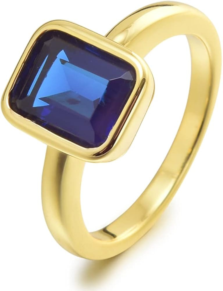 RIZILIA CELEBOX Solitaire Engagement Ring with Emerald Cut Gemstones CZ [6 Colors available] in Y... | Amazon (US)