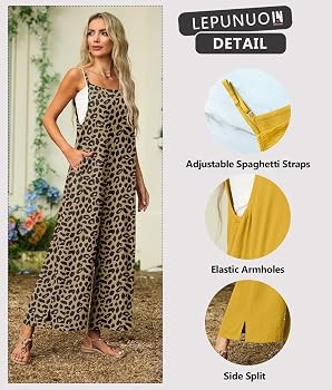 Lepunuo Womens Casual Loose Jumpsuits Summer Boho Wide Leg Rompers Sleeveless Overalls with Pocke... | Amazon (US)
