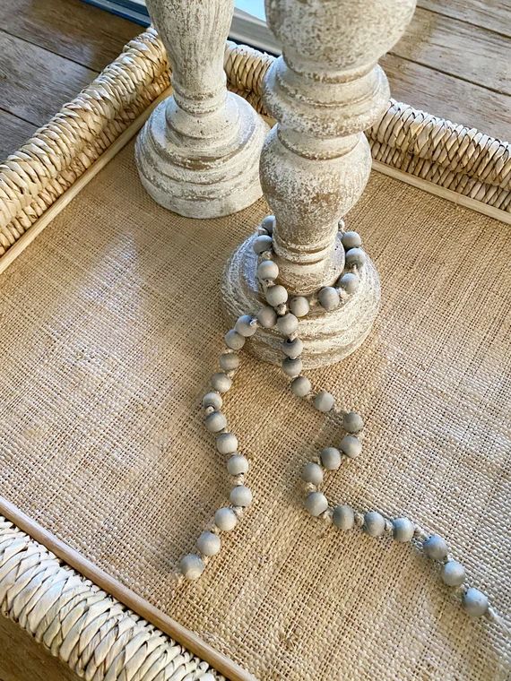 Rustic Gray-Washed Wooden Bead Garland Farmhouse Style Home | Etsy | Etsy (US)