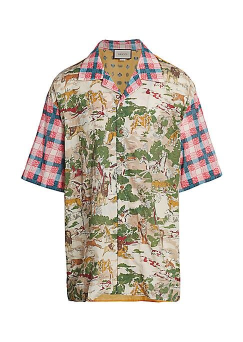 Gucci Men's Oversized Mixed Print Bowling Shirt - Brown Pine - Size 50 (40) | Saks Fifth Avenue