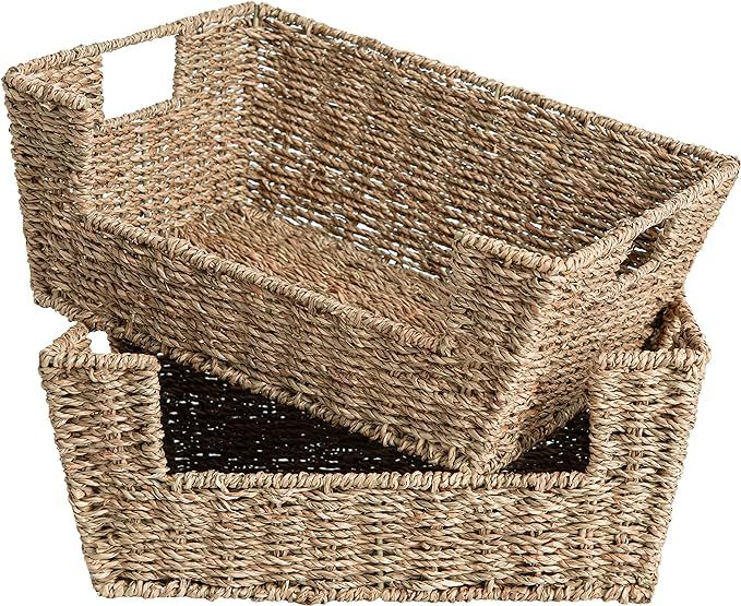 StorageWorks Seagrass Wicker Baskets for Storage, Pantry Baskets Organization and Storage, Pantry... | Amazon (US)