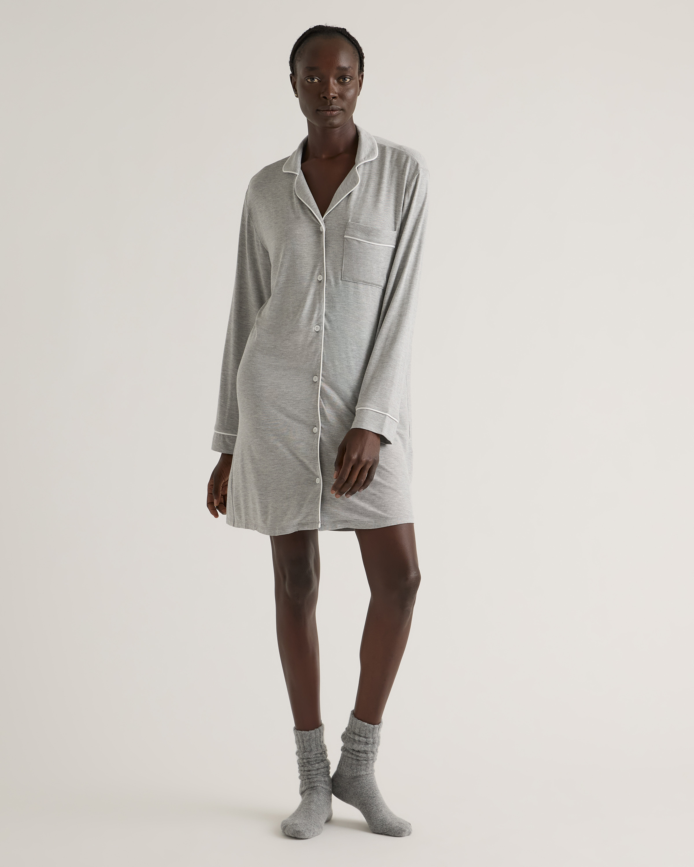 Quince | Women's Bamboo Jersey Sleep Shirt in Heather Grey, Size Large | Quince