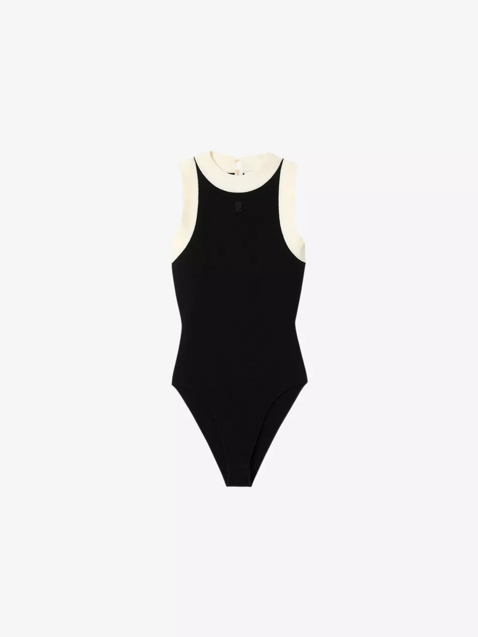 Monogram-Embroidered Contrast-Trim Woven Bodysuit | Selfridges