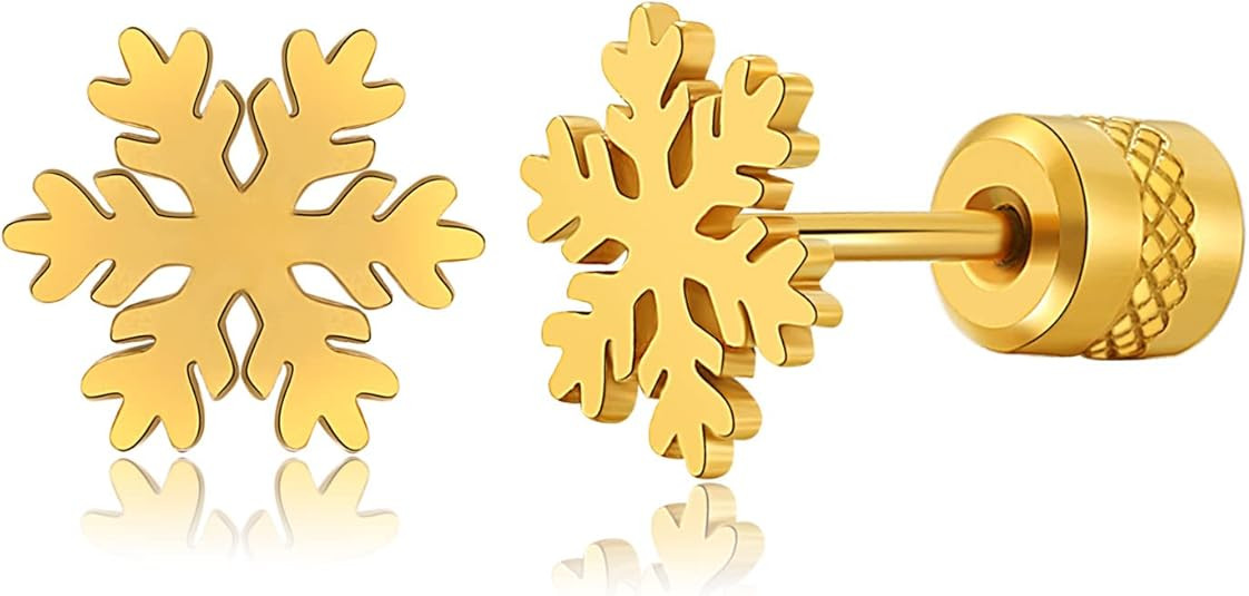 Hopply Winter Snowflake Christmas Earrings Stud for Women's, Titanium Screw Back Stud Earrings Je... | Amazon (US)