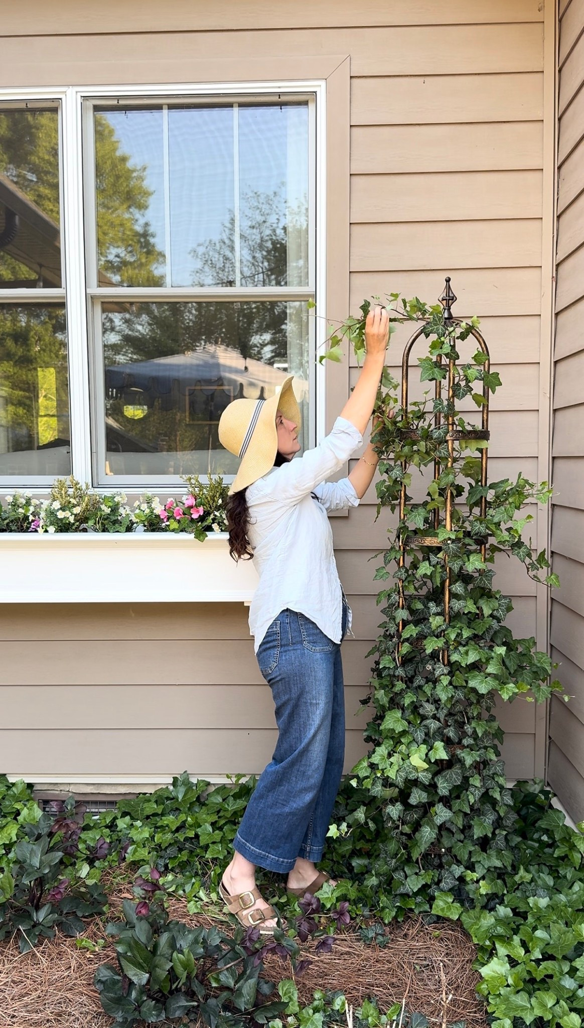 #ad This corner needed something. This obelisk was perfect for our already growing Ivy. Love how it fills in this corner. 
@Wayfair #wayfair #wayfairpartner 

#LTKdayinmylife #LTKHome #LTKSeasonal