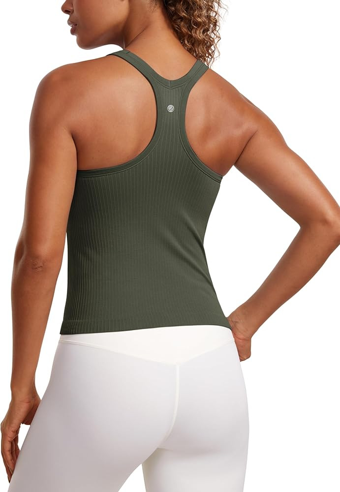 CRZ YOGA Seamless Ribbed Womens Tank Top Racerback Camisoles with Built in Bra Padded Scoop Neck ... | Amazon (US)