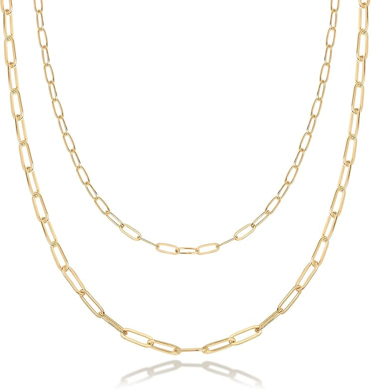 PAVOI 14K Gold Plated Dainty Layering Necklaces for Women | Snake Chain, Curb Link, Paperclip Lay... | Amazon (US)