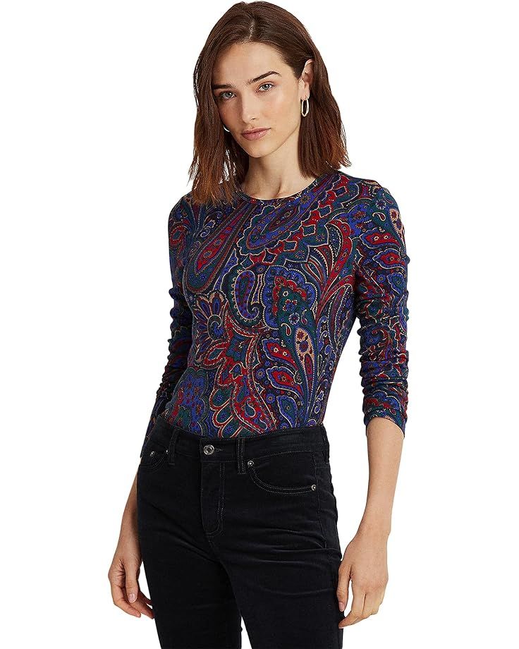 LAUREN Ralph Lauren Petite Belting-Print Long Sleeve Top | Zappos