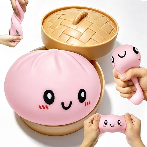 Mystery Squishy Dumpling Sensory Toy, Stress & Anxiety Relief Fidget Toy for Kids & Adults, Cute Squeeze Toy Easter Basket Stuffers for Boys and Girls - Smiley Bao(Pink) | Amazon (US)