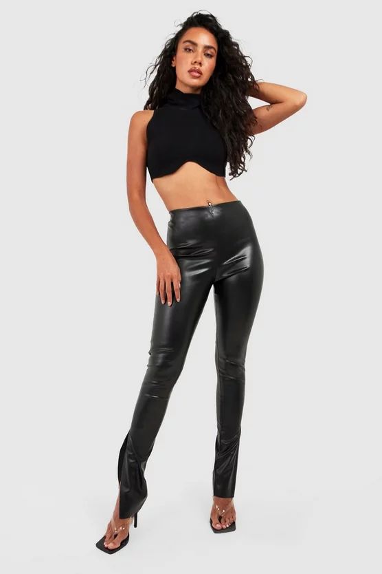 Split Hem Faux Leather Pu Leggings | Boohoo.com (US & CA)