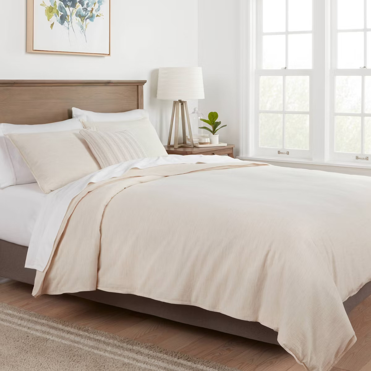 3pc King Space Dyed Cotton Linen Duvet Cover & Sham Set True Khaki - Threshold™: Woven Texture,... | Target