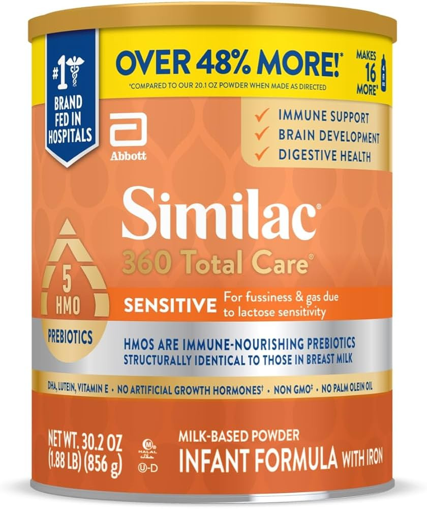 Similac 360 Total Care Sensitive Infant Formula, with 5 HMO Prebiotics, for Fussiness & Gas Due t... | Amazon (US)