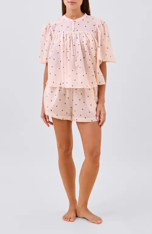 Papinelle Heart Print Cotton Short Pajamas in Rosewater at Nordstrom, Size X-Large | Nordstrom