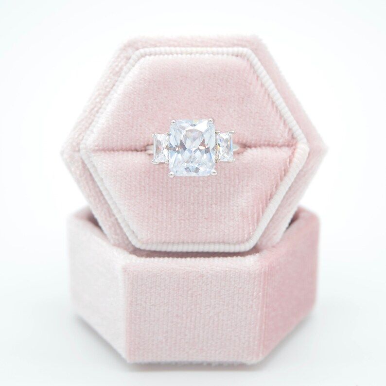 Hexagon Velvet Ring Box in Blush Pink | Single Ring Slot | Engagement Ring Box | Wedding Ring Box... | Etsy (US)