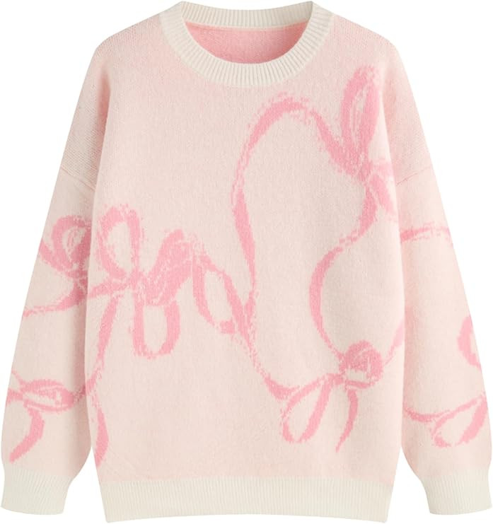 CIDER Womens Sweater Bow Knot Cute Y2k Long Sleeve Crew Neck Pullover Tops | Amazon (US)