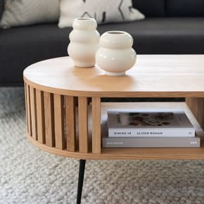 Rounded Wood Slats Oval Coffee Table (47") | West Elm (US)