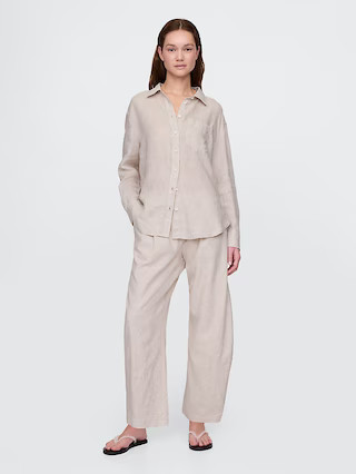 Mid Rise Linen-Blend Easy Barrel Pants | Gap (US)