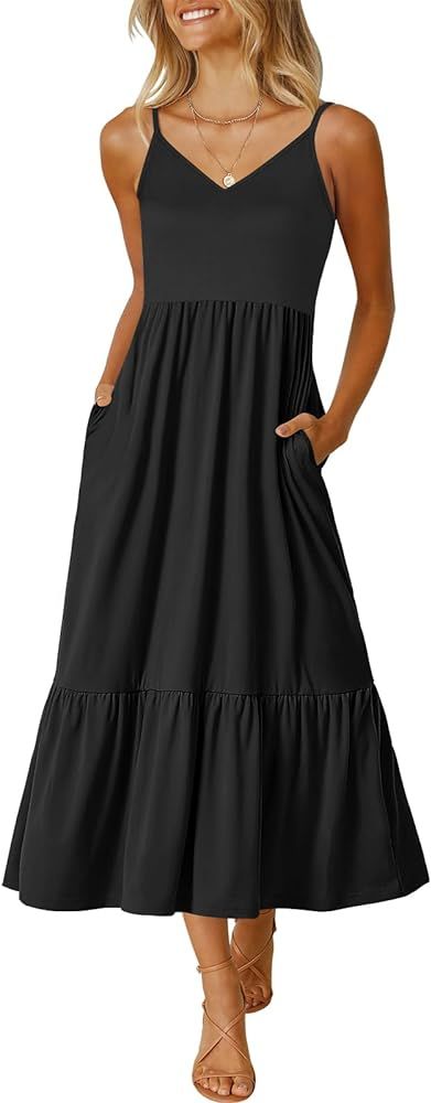 ANRABESS Women's 2024 Summer Dress Casual Sleeveless Flowy Swing Beach Maxi Dresses Long Boho Sun... | Amazon (US)