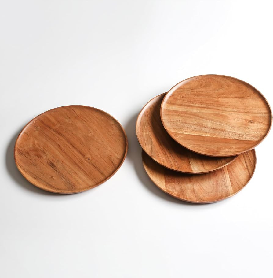 Acacia Wooden Charger Plates, Round Wood Appetizer Plate Centerpiece Tableware Service Plate For ... | Amazon (US)
