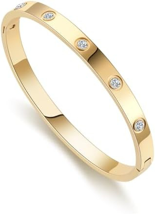 18K Gold-plated Bracelets for Women Friendship Love Bangle Bracelets Stainless Steel Bracelet Jew... | Amazon (US)