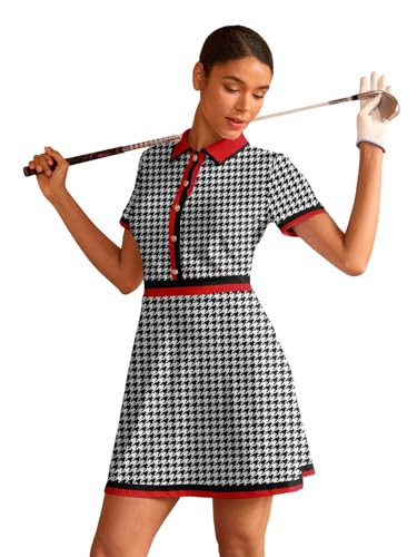 ACEGOLFS Women's Golf Tennis Dress Short Sleeve Collared Workout Athletic Dresses UPF 50+ Casual Golf Clothes for Women Black-Plaid | Amazon (US)