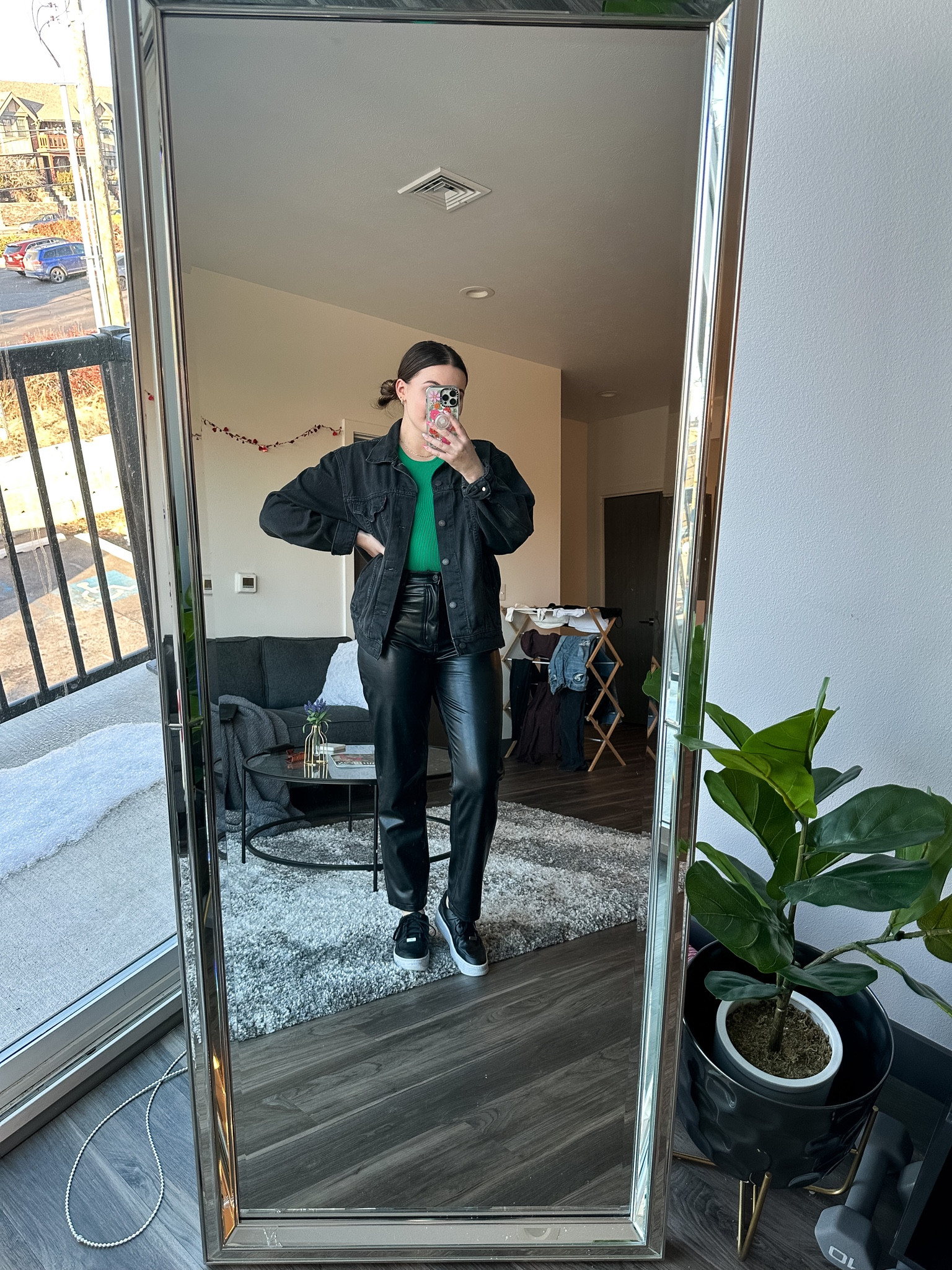 Edgy early spring outfit idea! How I’m wearing leather pants for springtime. 

I’m wearing a mens XL jacket, size 30 pants and size 9 sneakers 

#LTKunder100 #LTKSeasonal #LTKstyletip