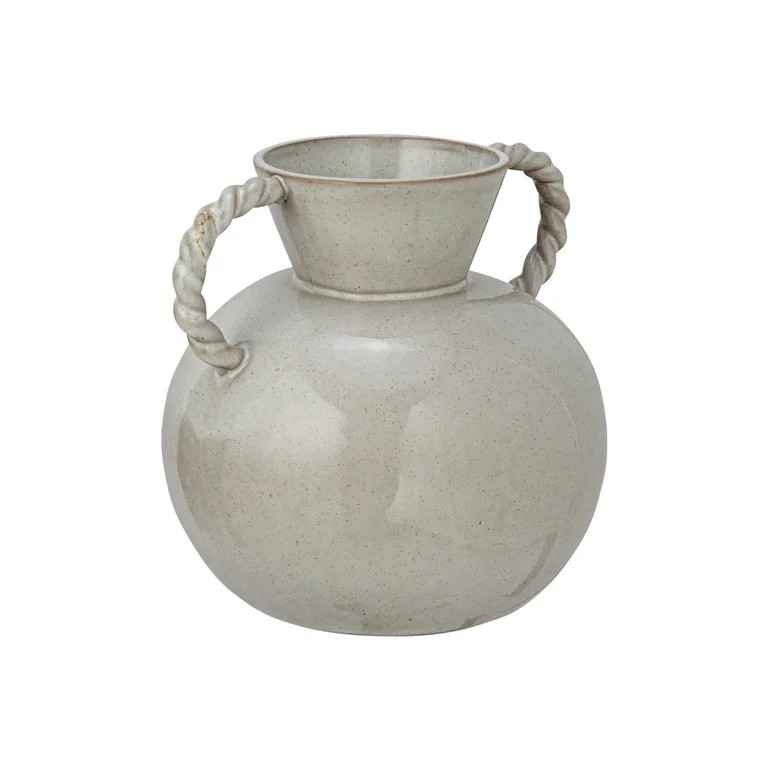 Bloomingville 9.25 Inches Stoneware Vase with Twisted Handles and Reactive Glaze, Cream Color | Walmart (US)