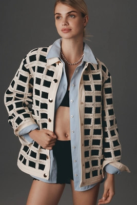 English Factory Oversized Crochet Shirt Jacket | Anthropologie (US)