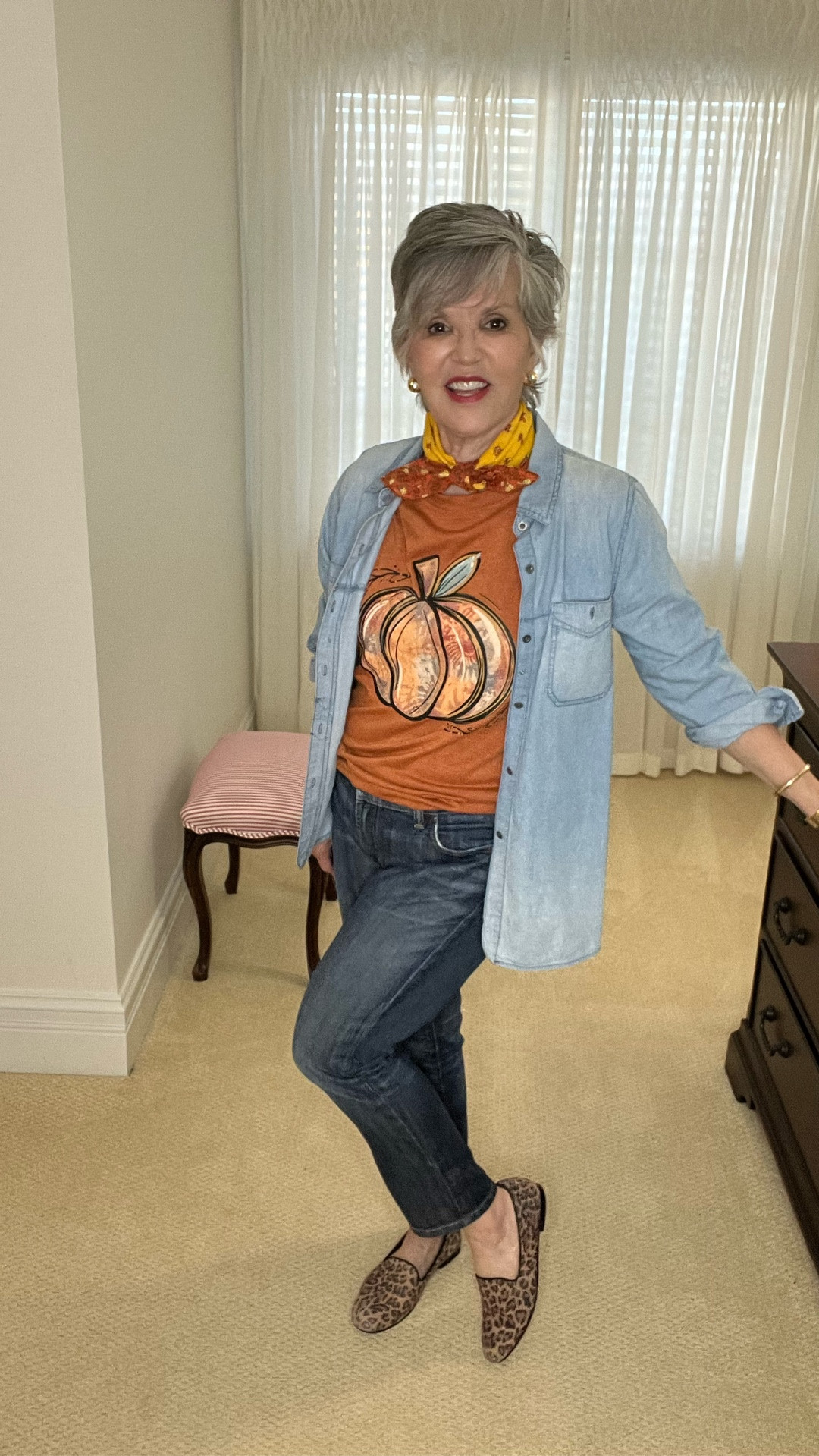 Casual Thanksgiving Outfit — Shop the Look 🧡🍂

Here’s the perfect cozy + cute outfit for cooking and hosting Thanksgiving:
• Pumpkin Graphic Tee – festive and fun
• Chambray Shirt – sleeves rolled up, of course
• Mid-Wash Straight Jeans – comfortable and classic
• Leopard Flats – crazy supportive!
• Gold Jewelry – simple, polished touches
• Yellow Apron – cheerful and practical for the kitchen

Such an easy, comfortable outfit to wear all day while still looking adorable in all the Thanksgiving photos!


#LTKgrwm #LTKOver40 #LTKHoliday