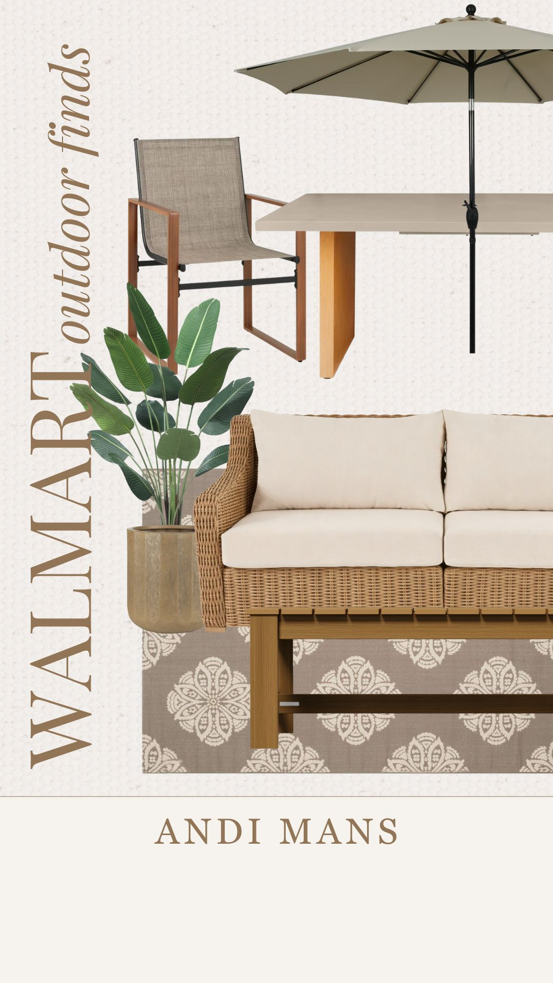 Walmart outdoor finds. I love this neutral outdoor couch and metal and teak dining table. 

 #LTKSeasonal #LTKOver40 #LTKHome