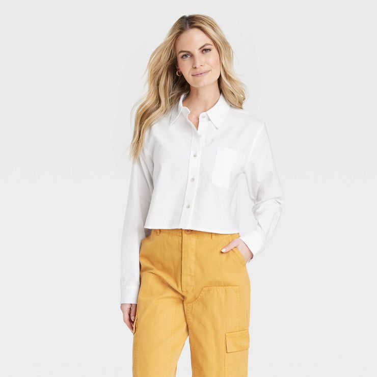 Women's Long Sleeve Button-Down Cropped Shirt - Universal Thread™ | Target