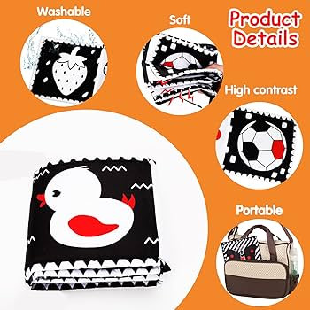 Black and White High Contrast Baby Toys 0-6 6-12 Months Soft Book for Newborn Brain Development T... | Amazon (US)