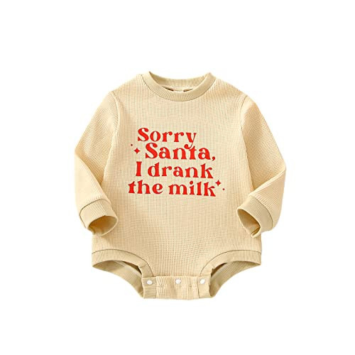 Kuriozud Newborn Baby Boy Girl Christmas Outfit Cute Santa Sweatshirt Romper Oversized Sweater Tops Fall Winter Clothes (Sorry Santa I drink milk, 12-18 Months) | Amazon (US)