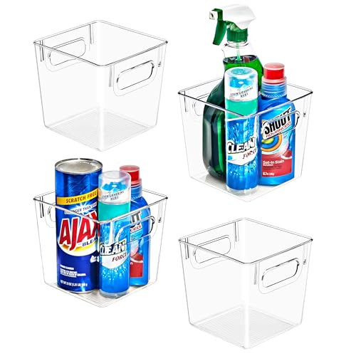 Sorbus 4 Pack Small Clear Plastic Storage Bins, Clear Organizer Bins with Handle for Kitchen, Pantry, Cabinet, Refrigerator, Craft, Toys, Clothes, Closet, Under Sink, Bathroom Organizers and Storage | Amazon (US)