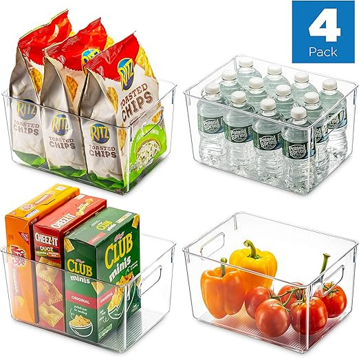 Set Of 4 Clear Pantry Organizer Bins Household Plastic Food Storage Basket with Cutout Handles fo... | Amazon (US)