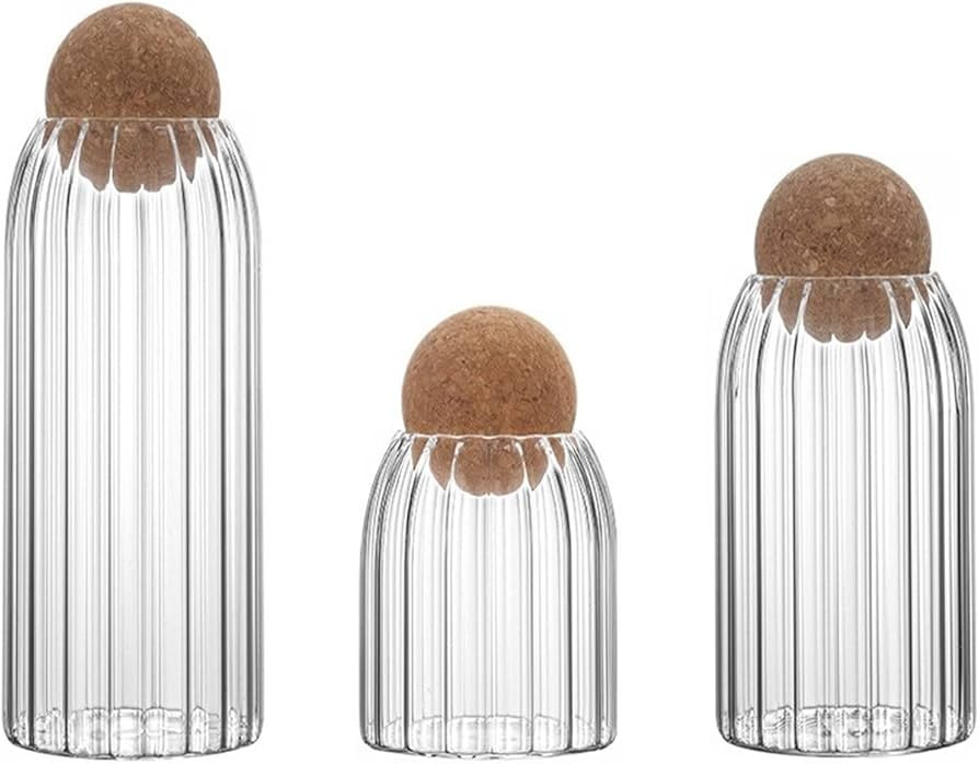 Glass Storage Container with Round Cork Lid, Glass Jars with Cork Lids Set of 3, Vintage Glass Bo... | Amazon (US)